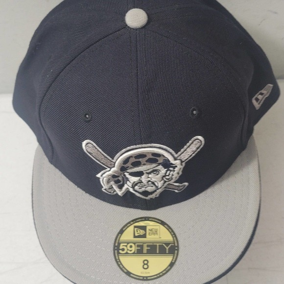 PITTSBURGH PIRATES New Era 59Fifty Jolly Roger Logo Fitted Hat Cap Size 8 2 Tone - Picture 3 of 12